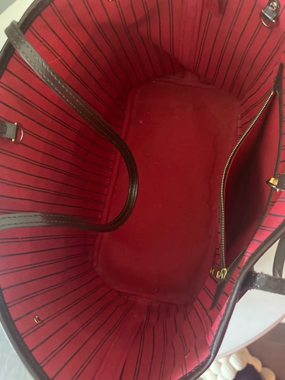 Louis Vuitton Brown Damier Ebene Tote with Red Interior
